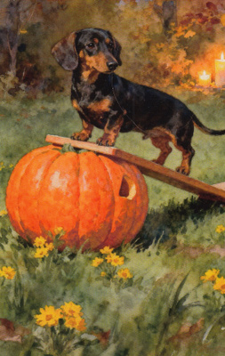 Halloween mäyräkoira ja kiipeämistemppu