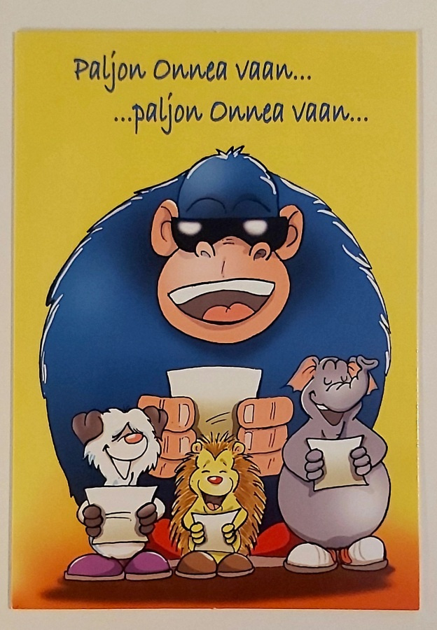"Eläinkuoro laulaa onnittelulaulua.."-KULKEMATON POSTIKORTTI