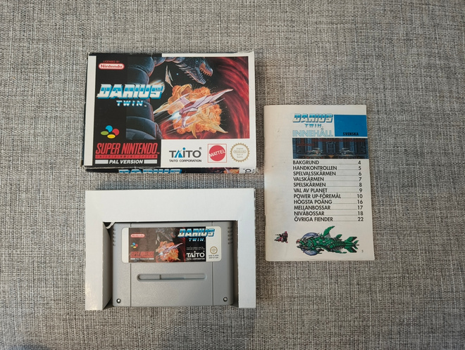 SNES: Darius Twin (CIB, SCN, Suomiohjeet, 2P Co-Up)