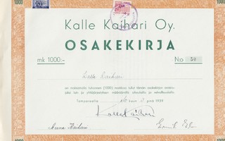 OKK 1939 Kalle Kaihari Oy, Tampere osakekirja