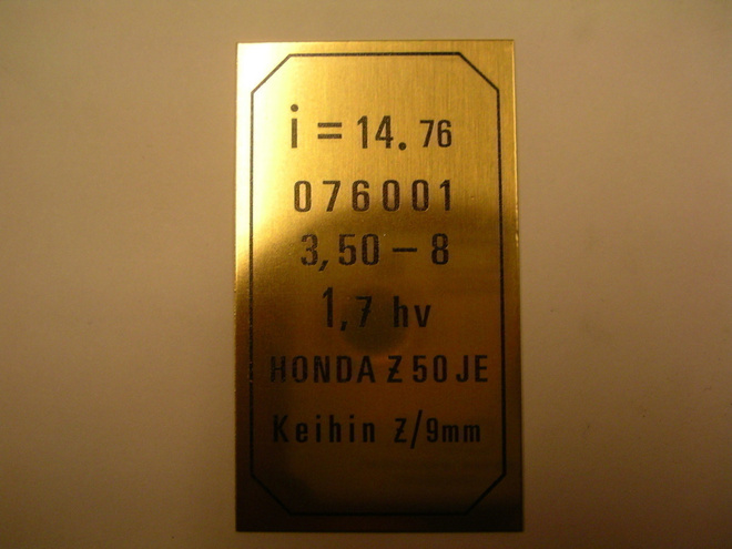 honda monkey tyyppikilpi 076001 messinkiä