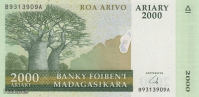 (B0018) MADAGASCAR, 2009 (ND). 2000 Ariary. P-90. UNC