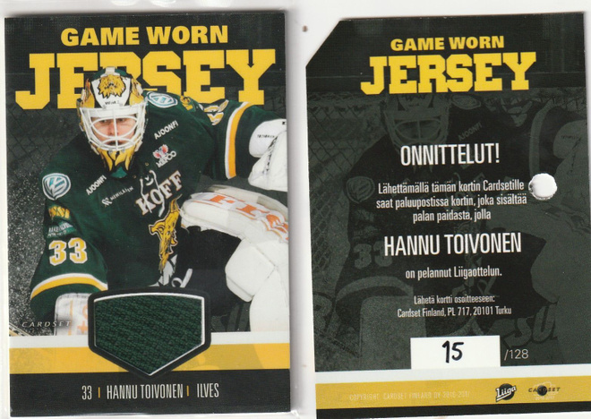 Hannu Toivonen Ilves Jersey Cardset 2016-17