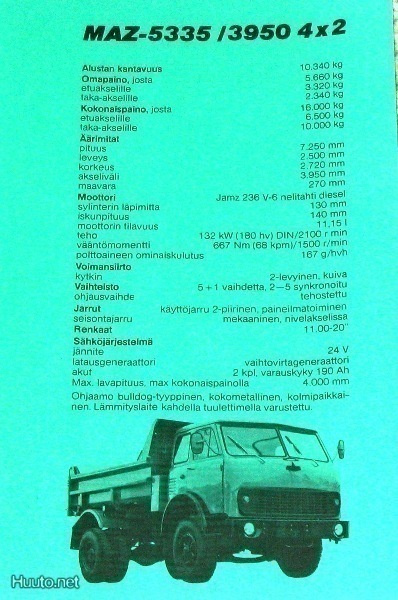1979 MAZ 5335 kuorma-auto esite - KUIN UUSI - suom - Konela