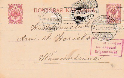 1914, Kortti Kuusankoski -Hämeenlinna, Sotasensuurin tarkast