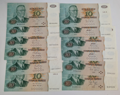 10 Markkaa 1980 12 kpl