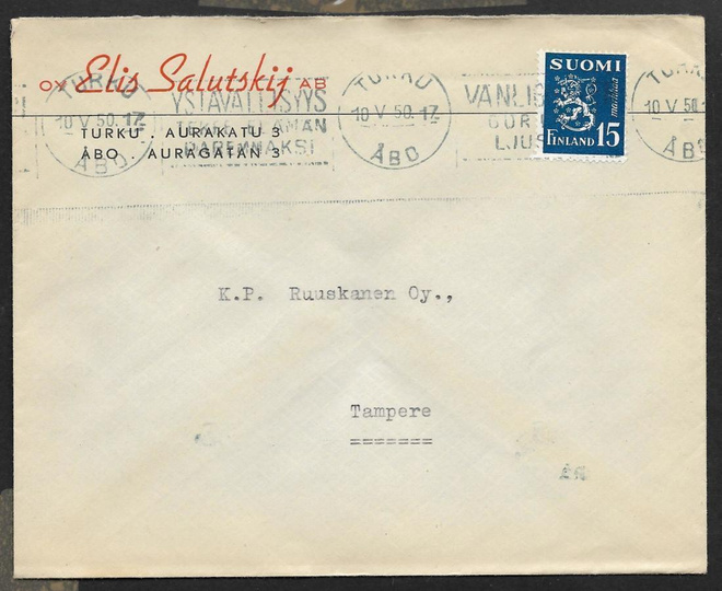 Postilähetys - Yl.m. 15mk (LAPE 352) Turku 10.5.1950