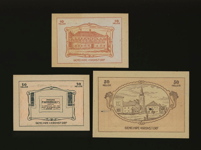 Itävalta Notgeld 10, 20, 50 Heller, Kronstorf 1920