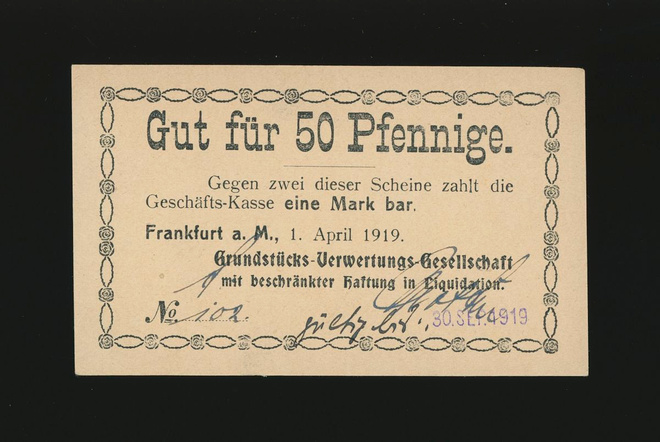 Saksa Notgeld 50 Pfg, Frankfurt a. M. 1.4.1919