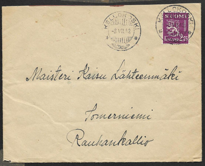 Postilähetys - Yl.m. 2,75mk (LAPE 230) Kellokoski 3.7.1942