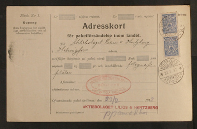 # 23695 # Osoitekortti Högfors > H:ki - 1913 - Telegrafi ym.