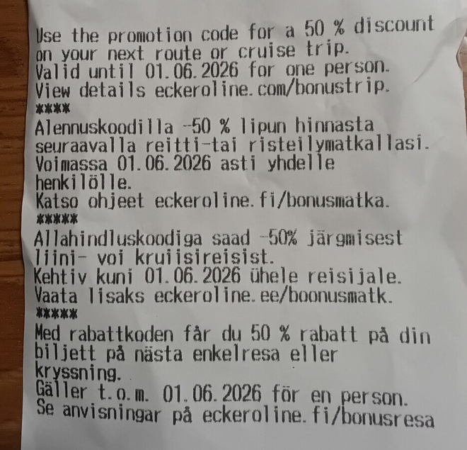 Eckeröline risteily- ja reittimatkoista -50%