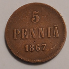 Aleksanteri II, kupari 5 penniä vuodelta 1867. - pikkukuva 1