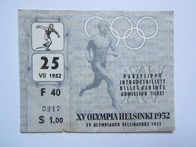 1952 HELSINGIN OLYMPIALAISET PÄÄSYLIPPU