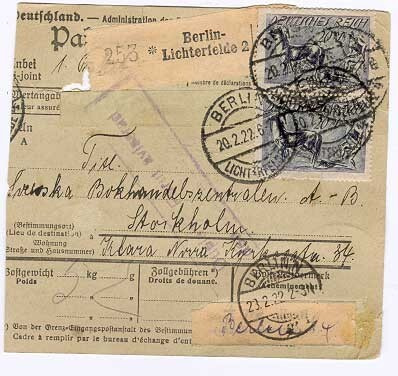 Saksa Mi 176 ym pakettikortti Ruotsiin