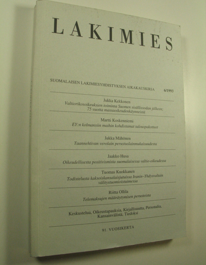 Lakimies, 91. vuosikerta (1993), numerot 6 ja 8 : suomala...