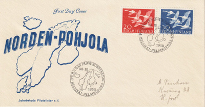 1956 Pohjoan Päivä merkkien FDC-kirje kulkeneena