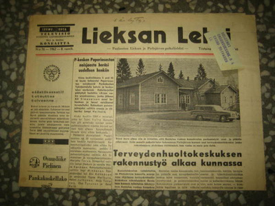 Sanomalehti  Lieksan lehti 9.10.1962