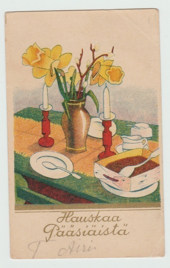 Pääsiäiskattaus , narssissit ja mämmi  ( 7X11 )  (T)