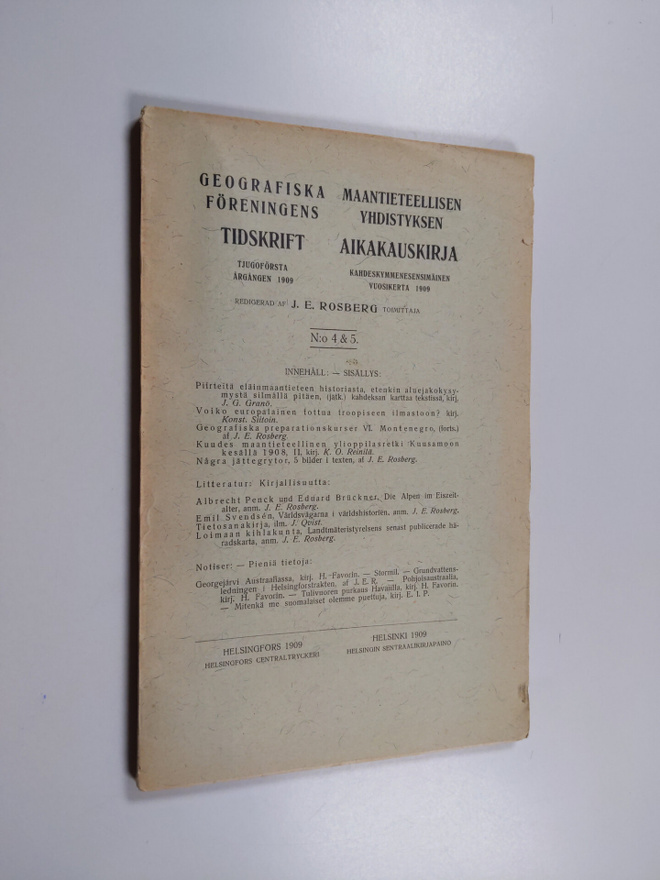 Geografiska föreningens tidskrift 4&5/1909  = Maantieteel...