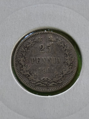 25 PENNIÄ 1901 Hopeaa, rahakehyksessä