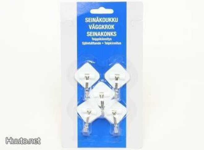 Seinäkoukku, tarrakiinnitys, 2.5x2.5cm, 5kpl *UUSI*