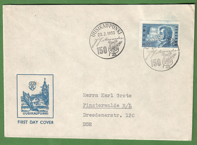FDC 23.2,1955 J.J.Nervanderi 150 vuotta (100)