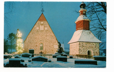 Perniö; kirkko joulukortissa