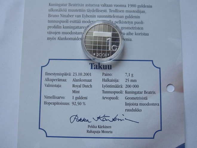 Alankomaat 1 guldenia 2001 Kuningatar Beatrix hopeaa