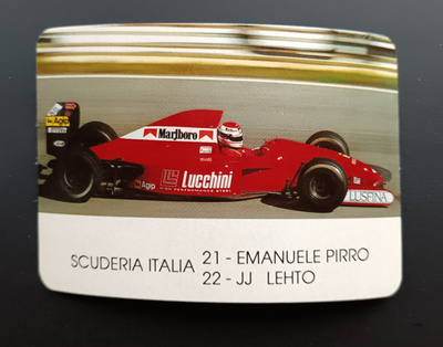 1991 Formula 1 calendar card JJ. Lehto/Emanuel Pirro