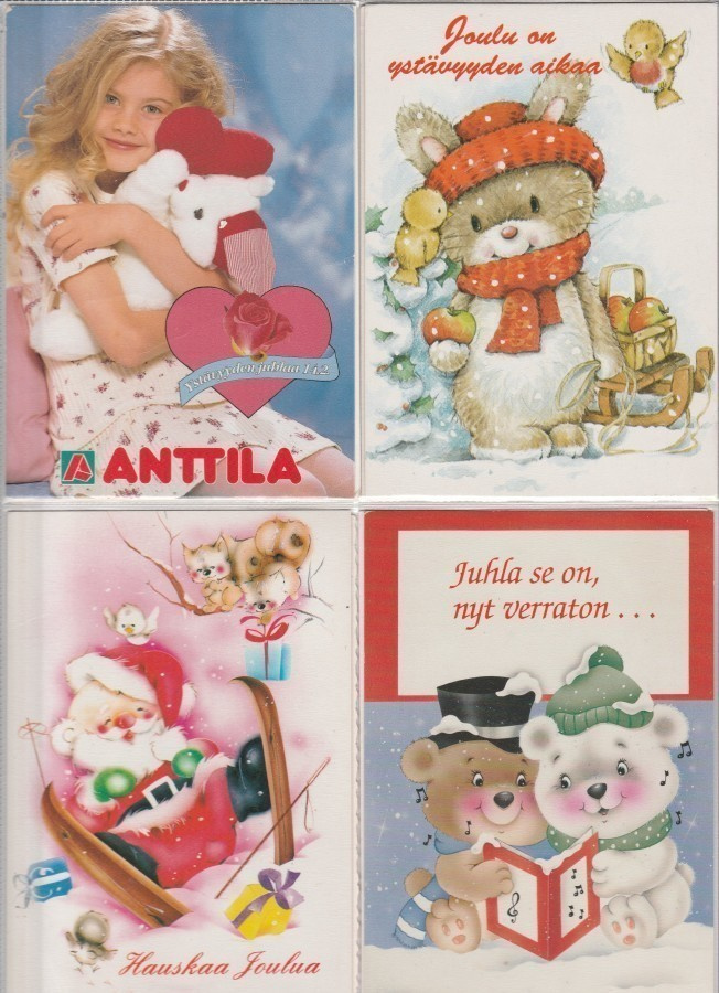 Postikorttierä,   4 korttia, Nallet / Pehmolelut