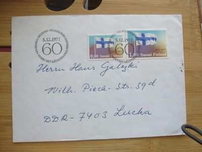 Suomi 1977, itsenäisyys merkit FDC-kuori Saksaan