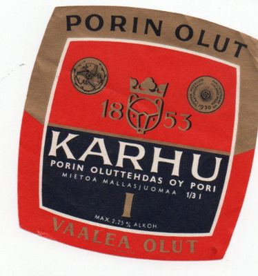 Porin olut Etiketti KARHU I olut