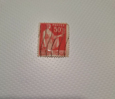Kulkenut 50c postimerkki, Ranska. 1930 -luvulta