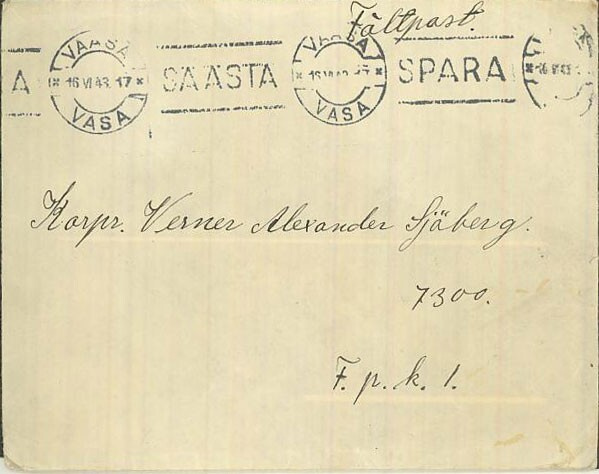 1943 kenttäpostikirje Vaasa