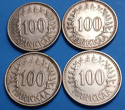 Hopeiset 100 mk kolikot vuosilta 1956.1957 ja 1958.