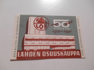 TT Etiketti LOK Lahden Osuuskauppa 50v. 1957