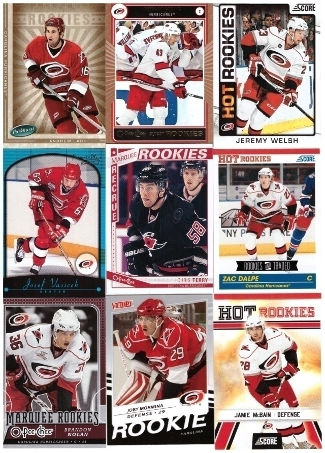 9 x CAROLINA HURRICANES Rookie Kortteja