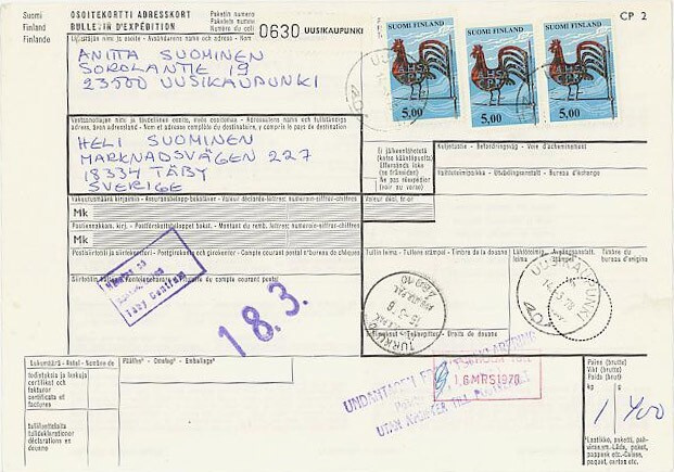 1977 5mk viirikukko 3 kpl paketti Ruotsiin