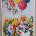 Lapsi ja tipu munankuoressa, ilmapalloja ja kukkia, p. 1958 - pikkukuva 1