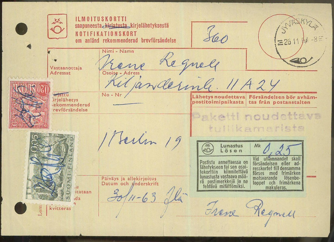 M63 1963  kirjelähetyksen tullausmaksu