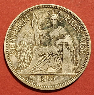 Ranska Indo-Chine, Piastre de Commerce 1896 Ag 26,77 g (KD6)