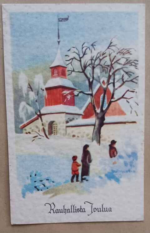 Maasio: Väkeä menossa joulukirkkoon, p. 1943 rivil. Jakarila