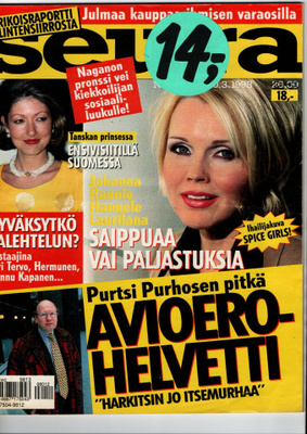 Seura n:o 12 1998Miss Suomi. SPICE GIRLS. Minna. Tommi. Jari