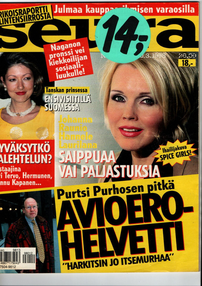 Seura n:o 12 1998Miss Suomi. SPICE GIRLS. Minna. Tommi. Jari