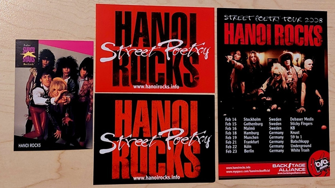Hanoi Rocks : Vanha kortti, tarroja + flaieri