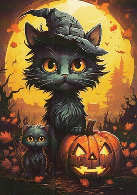 Halloween iso ja pieni kissa