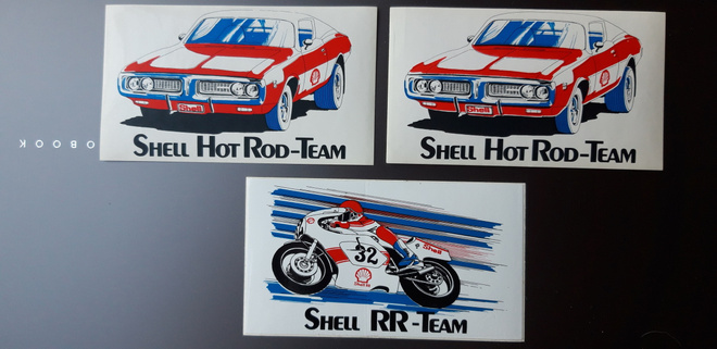 Shell Hot rod team ja  RR team moottoripyörä tarrat, 3 kpl