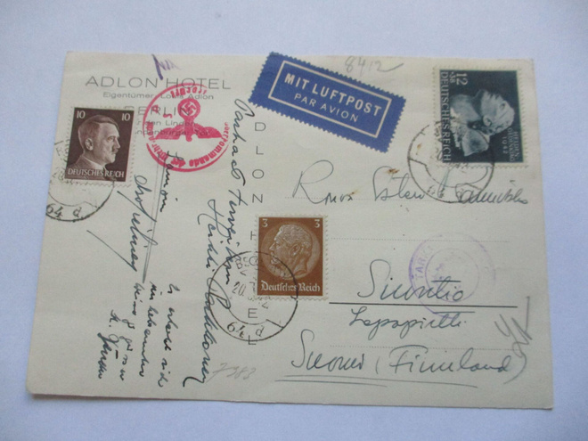 1942 Saksa lentopostikortti Siuntioon