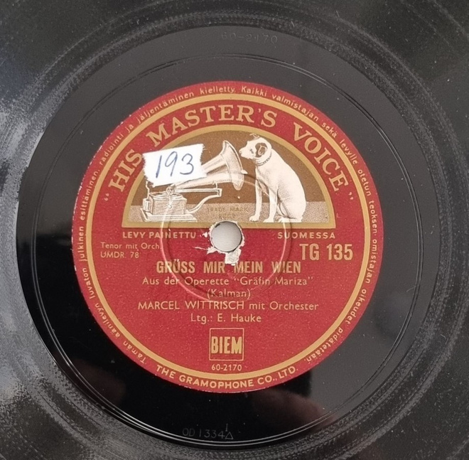 Savikiekko 1952 Marcel Wittrisch - His Master's Voice TG 135